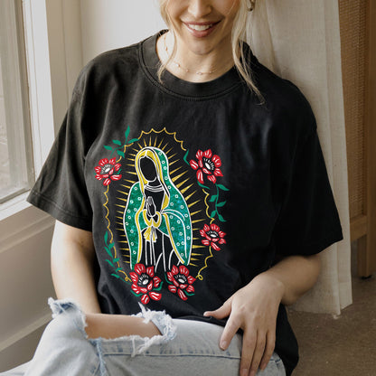 Catholic Religious Shirt – Virgen de Guadalupe – Hispanic Christian Faith Tee – Black – Up To 5XL