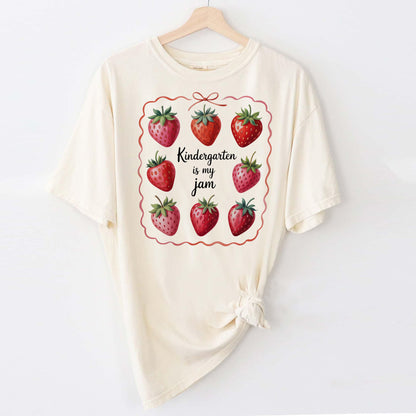 Kindergarten Is My Jam Shirt – Sweet Beginnings Teacher Tee – Back to School Outfit – Natural – Up To 5XL