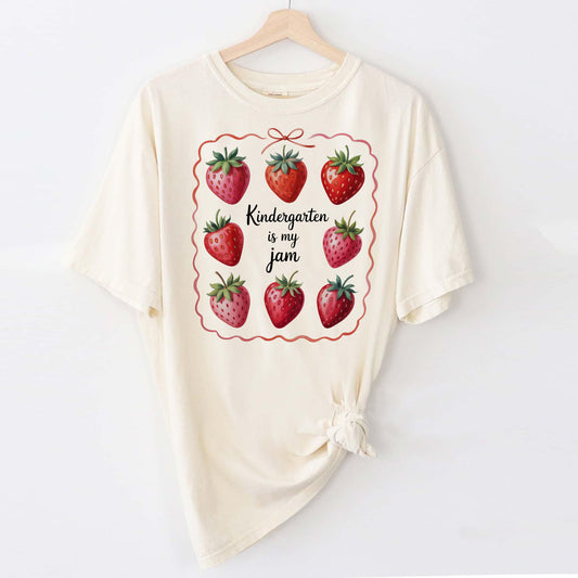 Kindergarten Is My Jam Shirt – Sweet Beginnings Teacher Tee – Back to School Outfit – Natural – Up To 5XL