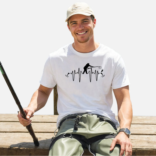 Fishing Lover Shirt – Heartbeat Fishing Tee – Minimalist Angler Graphic Shirt – White – Up To 5XL