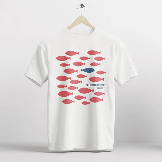 Called To Be Different Shirt – Romans 12:2 Christian Fish Tee – Faith-Based Apparel – White – Up To 5XL