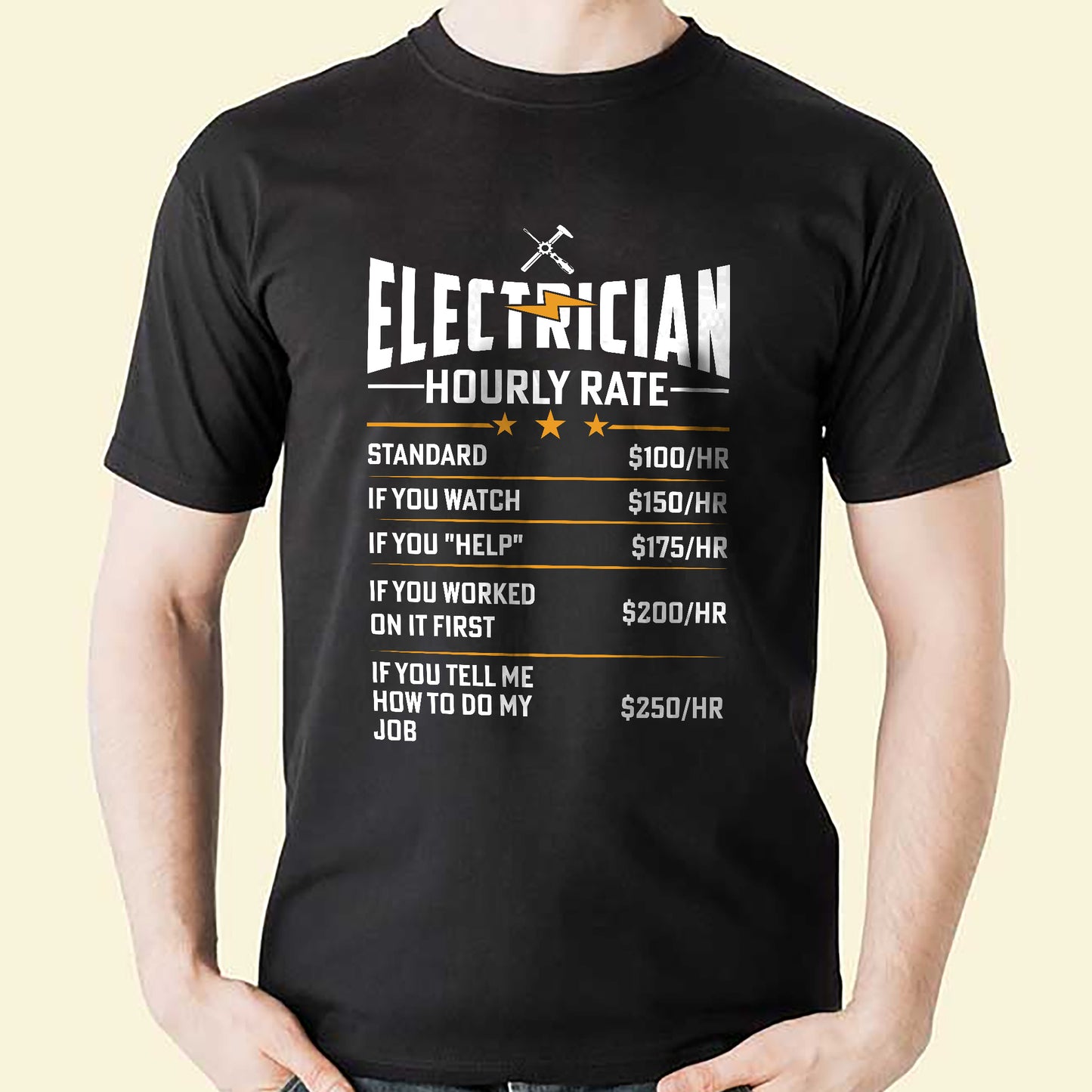 Funny Work Shirt – Electrician Hourly Rate Chart Tees – Black – Up To 5XL