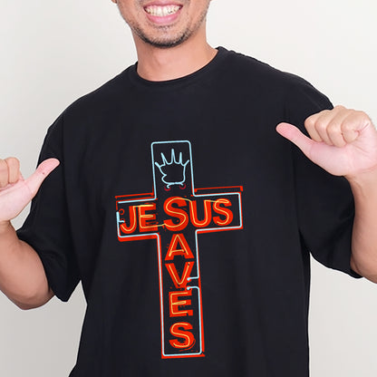 Christian Cross Shirt – Jesus Saves Religion God Christ Cross Faith – Spiritual Statement Tee – Black – Up To 5XL