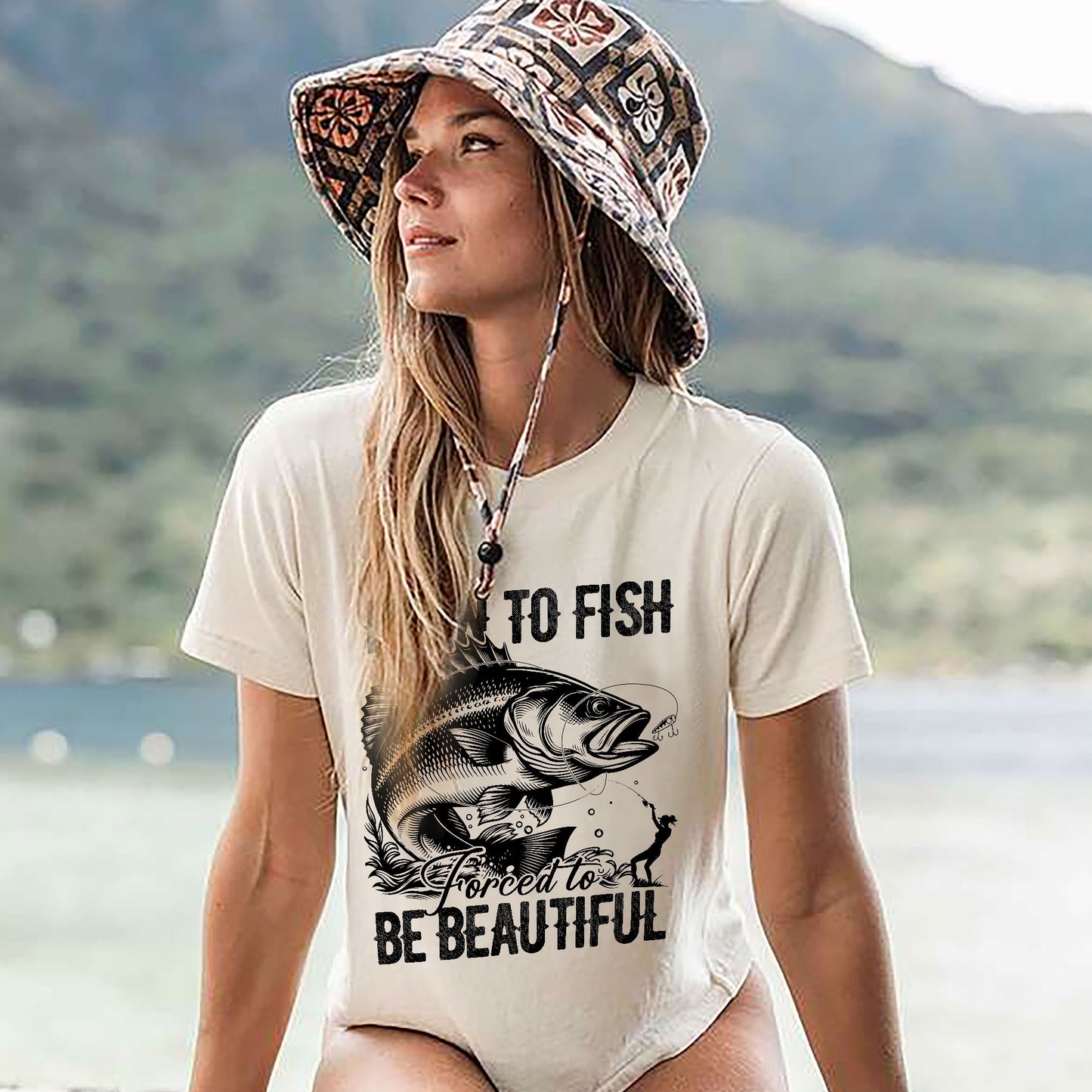 Born To Fish Forced To Be Beautiful Shirt – Funny Women’s Fishing Tee – Lady Angler Humor Gift – Natural – Up To 5XL