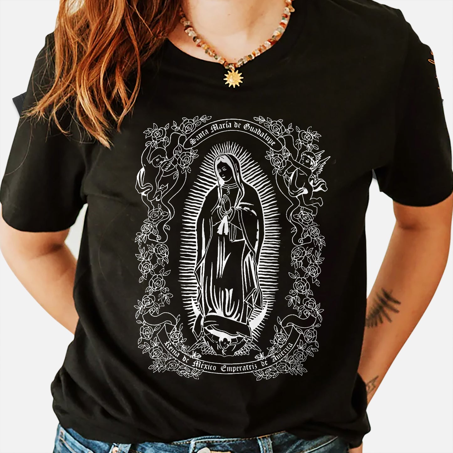 Religious Christian Shirt – Virgen de Guadalupe – Guadalupe’s Virgin Catholic Faith Tee – Black – Up To 5XL