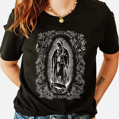 Religious Christian Shirt – Virgen de Guadalupe – Guadalupe’s Virgin Catholic Faith Tee – Black – Up To 5XL