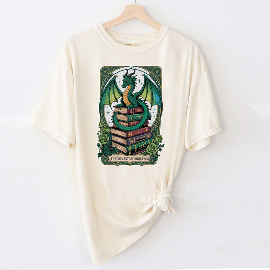 Book Lover T Shirt - Romantasy Book Club Shirt – Dragon Reader Tee – Natural – Up To 5XL