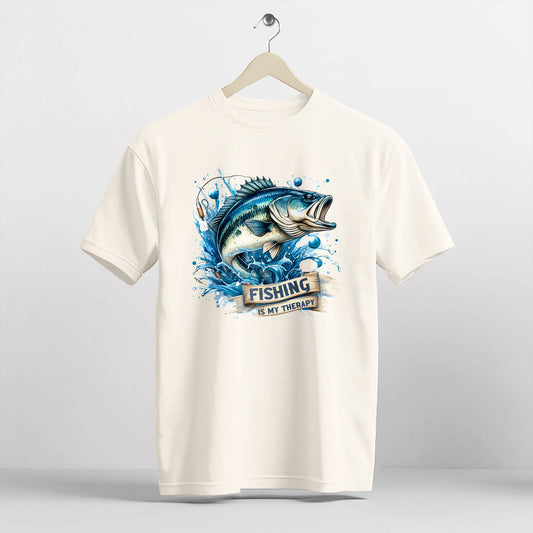 Outdoor Humor Shirt – Fishing Is My Therapy Funny Fisherman Tee – Nature Lover Gift – Natural – Up To 5XL