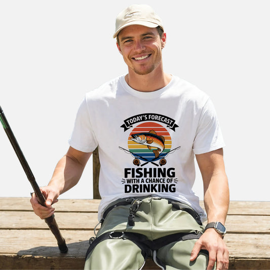 Vintage Outdoor Shirt – Today’s Forecast Fishing with a Chance of Drinking Tee – Funny Angler Gift – White – Up To 5XL