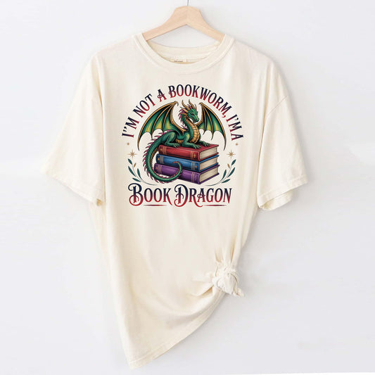 Reading Humor Shirt – I'm Not a Bookworm I'm a Book Dragon – Funny Book Lover Gift – Natural – Up To 5XL