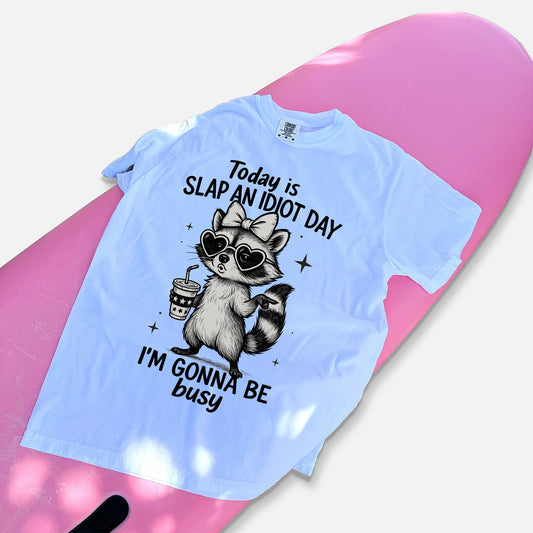 Funny Raccoon Shirt – Slap An Idiot Day Tee – Inappropriate Sarcastic Humor Shirt for Women - White - Up To 5XL