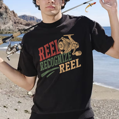 Fishing Humor Shirt – Reel Recognize Reel Tee – Funny Fisherman Pun Gift – Black – Up To 5XL