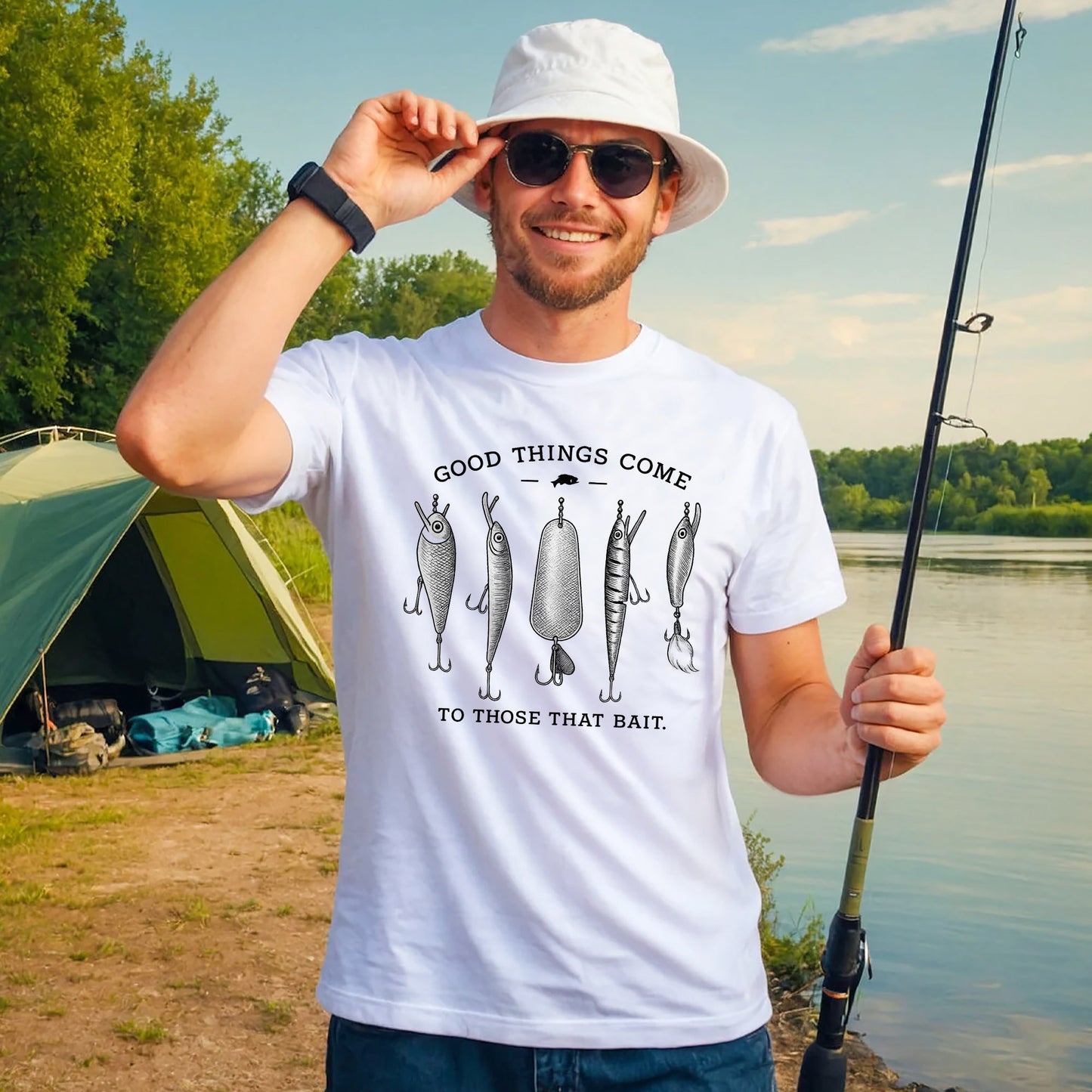 Good Things Come To Those That Bait Shirt – Funny Fishing Tee – Fisherman Gift Idea – White – Up To 5XL