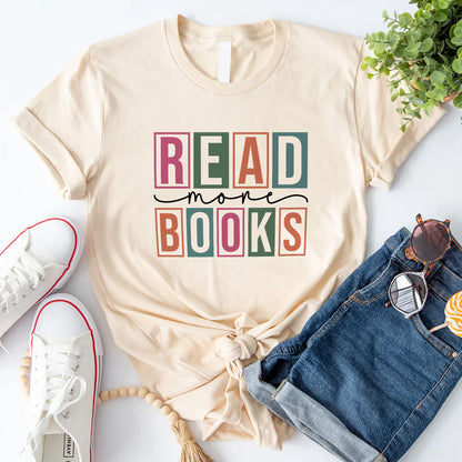 Bookworm Shirt – Read More Books Quote Tee – Reading Gift for Readers – Natural – Up To 5XL