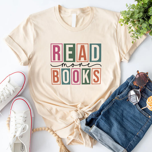 Bookworm Shirt – Read More Books Quote Tee – Reading Gift for Readers – Natural – Up To 5XL