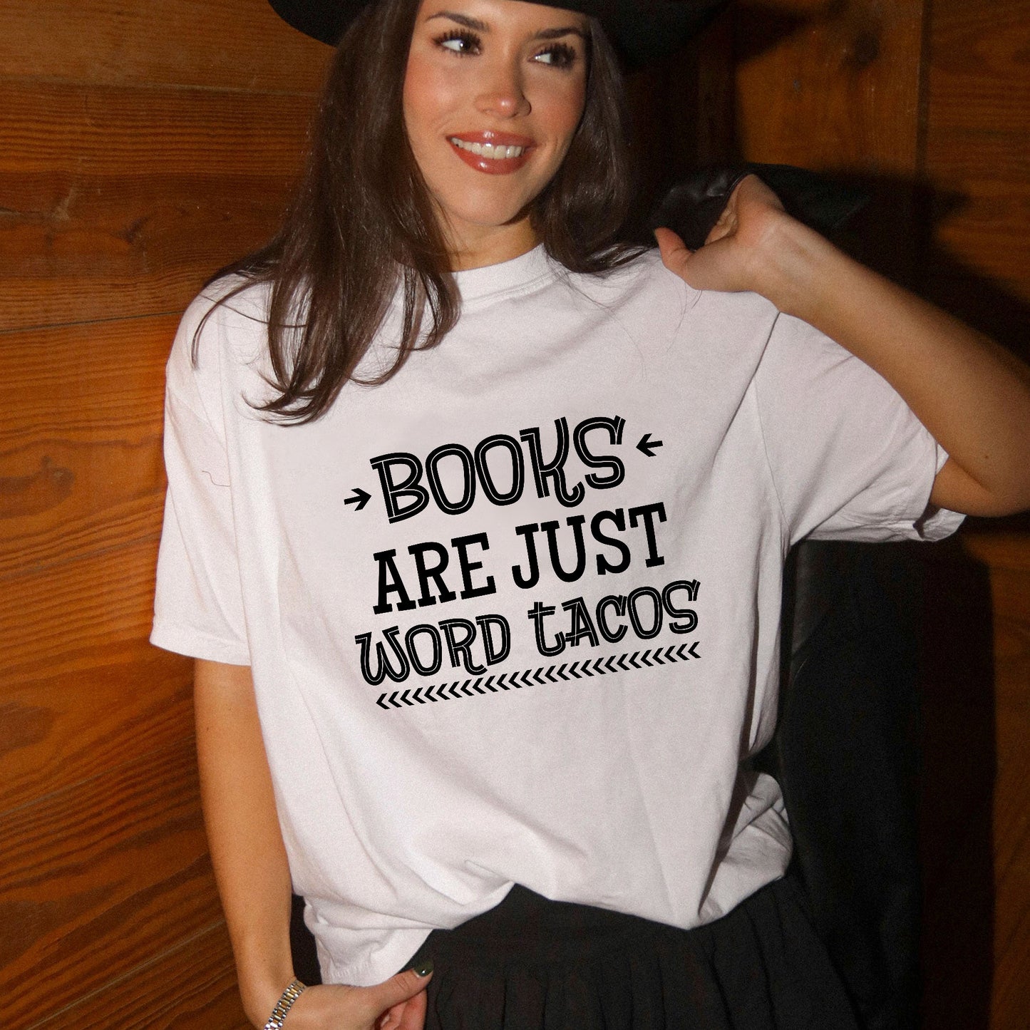 Funny Reading Shirt – Books Are Just Word Tacos Tee – Book Lover Pun Gift – White – Up To 5XL
