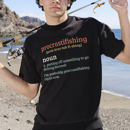 Funny Angler Shirt – Procrastifishing Noun Definition Tee – Vintage Fisherman Humor – Black – Up To 5XL