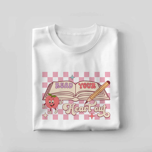 Book Lover Shirt – Read Your Heart Out Retro Tee – Vintage Bookish Design – White – Up To 5XL