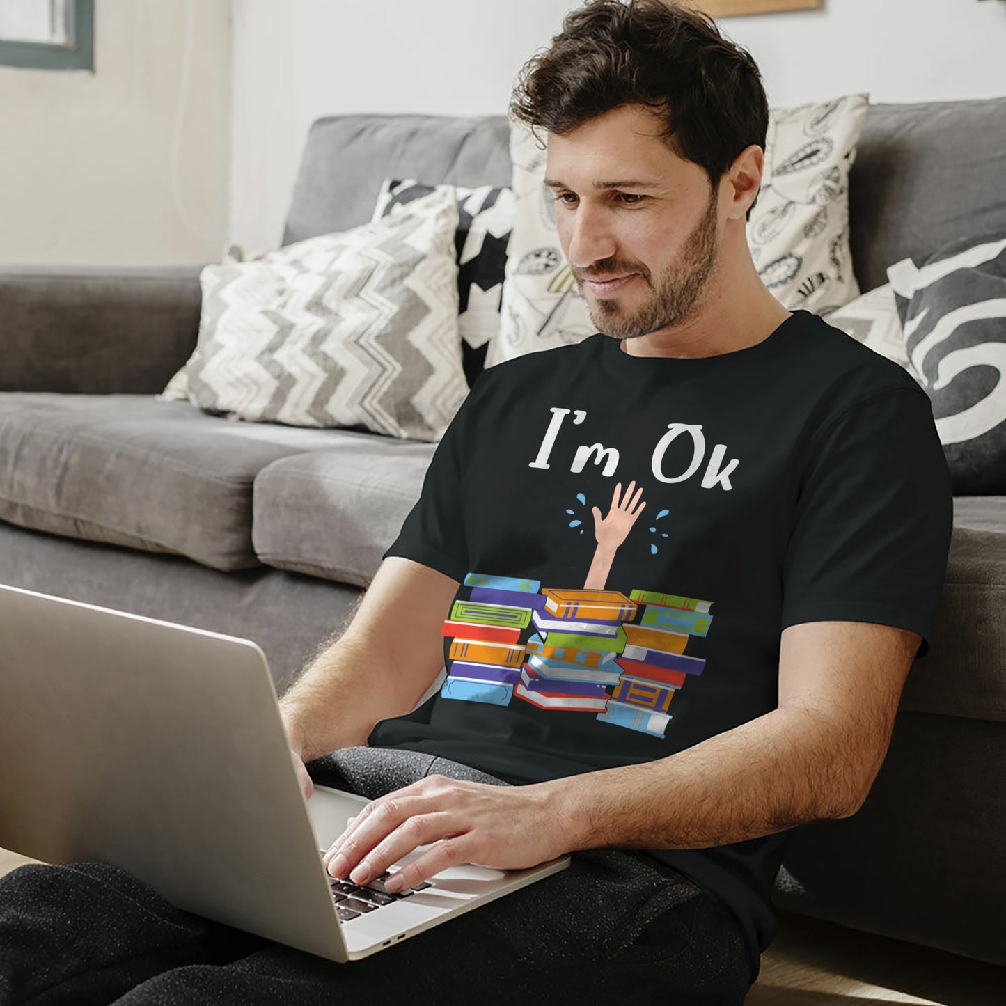 Funny Book Lover Shirt – "I'm OK" National Book Lovers Day Tee – Reading Gift for Bookworms – Black – Up To 5XL