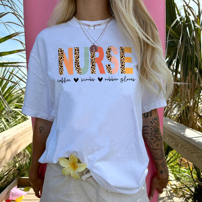 Funny Shirt For Nurse - Coffee, Scrubs, Rubber Gloves Life Tee - White - Up To 5XL