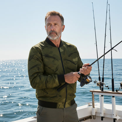 Camo Fishing Lure Bomber Jacket – Outdoor Angler Style