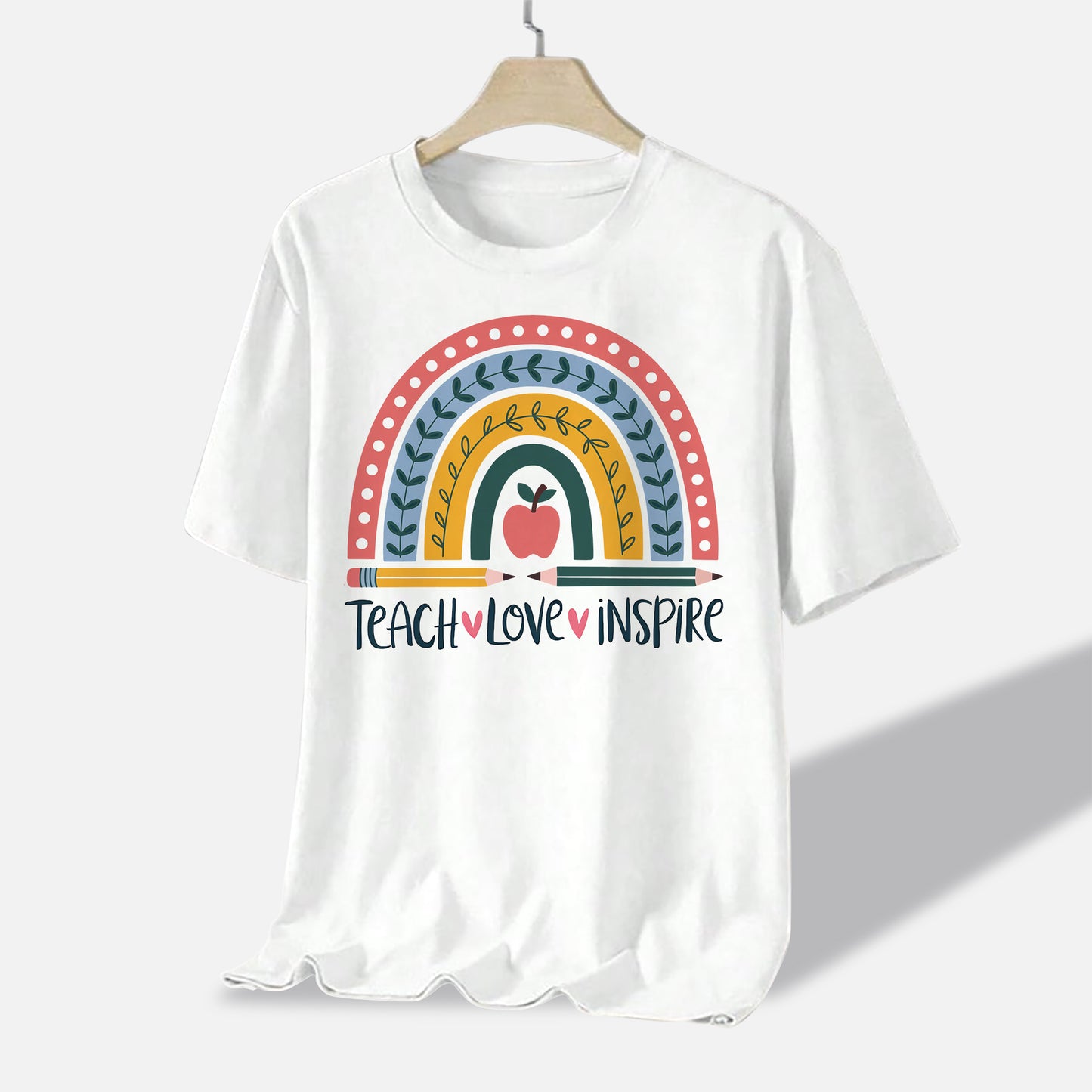 Teach Love Inspire T-Shirt  - Funny Shirt For Teacher - White- Up To 5XL