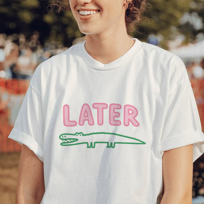 Later Alligator T-Shirt – Funny Minimal Crocodile Tee For Reptile Lovers - White - Up To 5XL