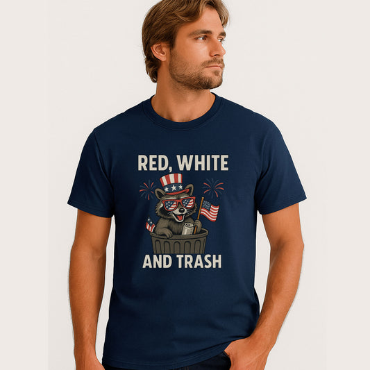 Red White And Trash Raccoon Shirt – Funny 4th Of July Patriotic Meme Tee – Navy Tee - Up To 5X