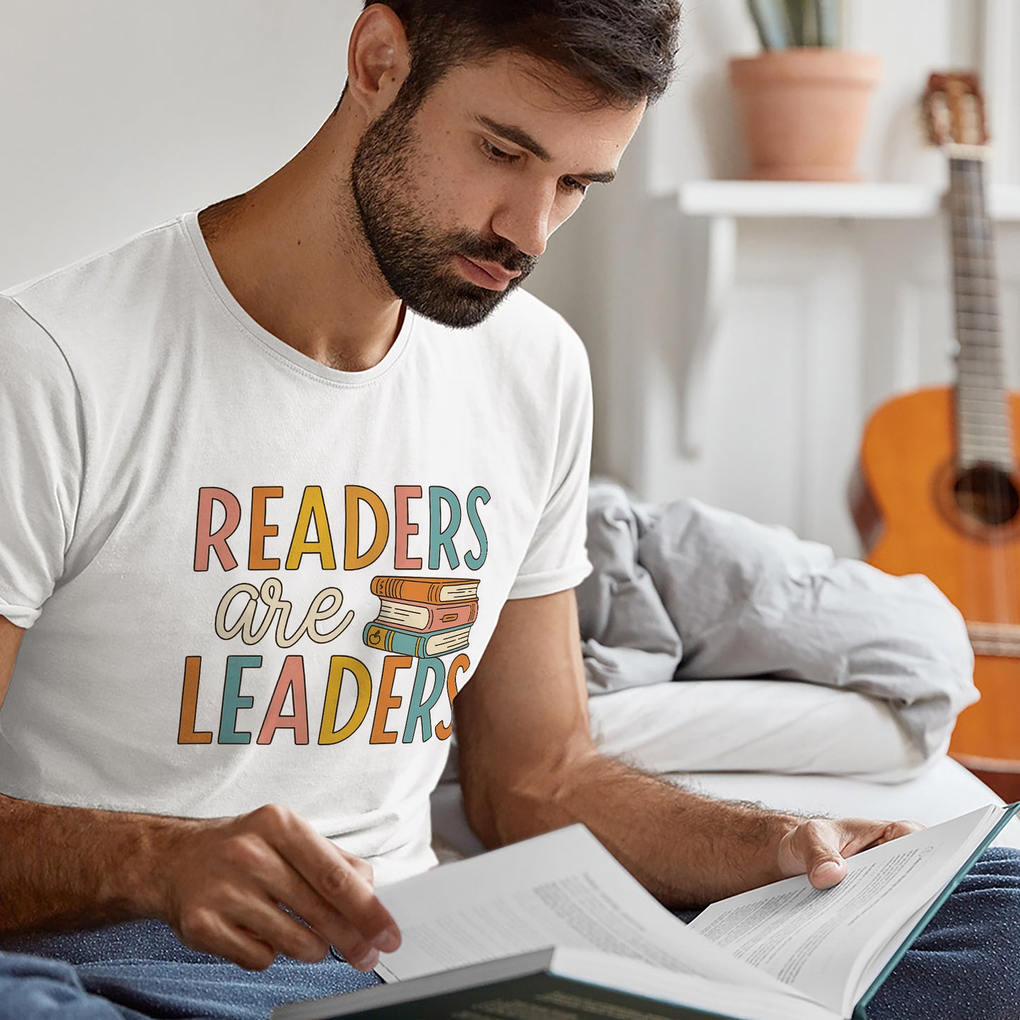 Motivational Book Lover Tee - Readers Are Leaders Shirt – Teacher Reader Gift – White – Up To 5XL