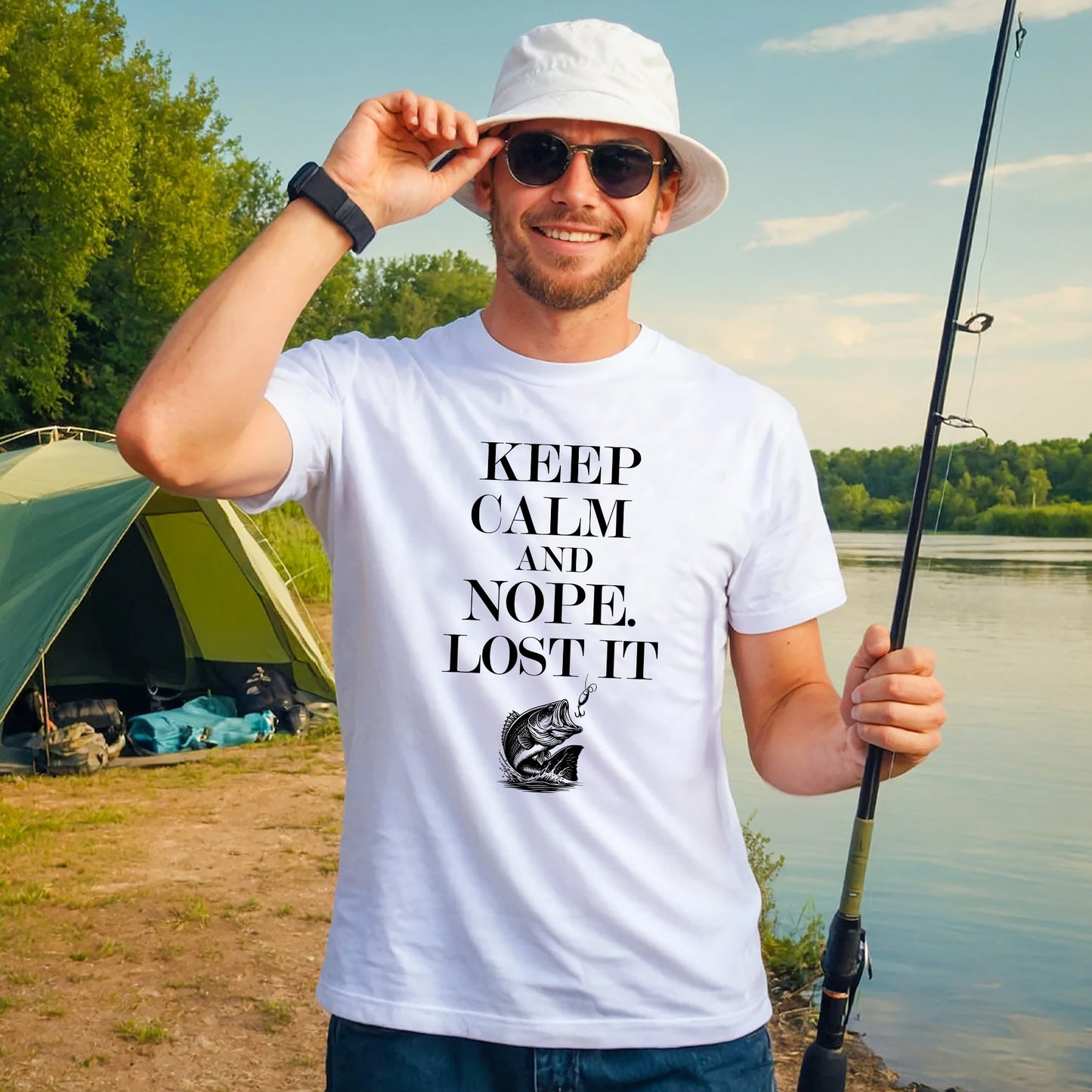 Funny Fishing Tee – Keep Calm And Nope Lost It Shirt – Fisherman Gift Idea – White – Up To 5XL