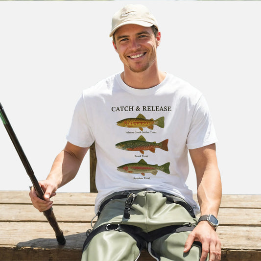 Catch & Release Shirt – Trout Fishing Tee – Fly Fishing Gift – White – Up To 5XL