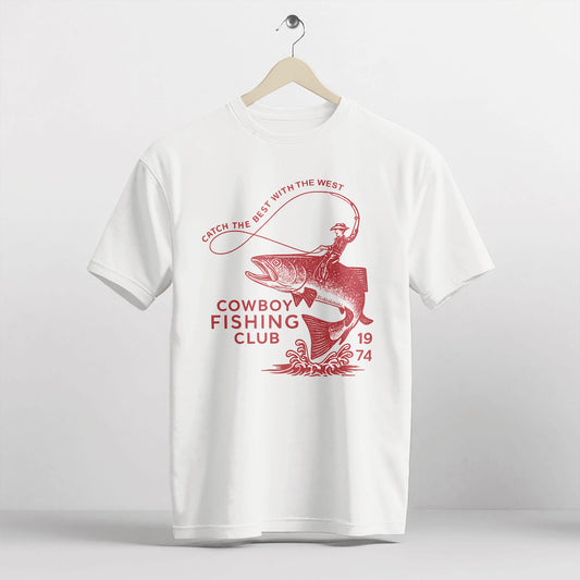 Western Fisherman Tee - Catch The Best With The West Cowboy Fishing Club 1974 Shirt – White – Up To 5XL