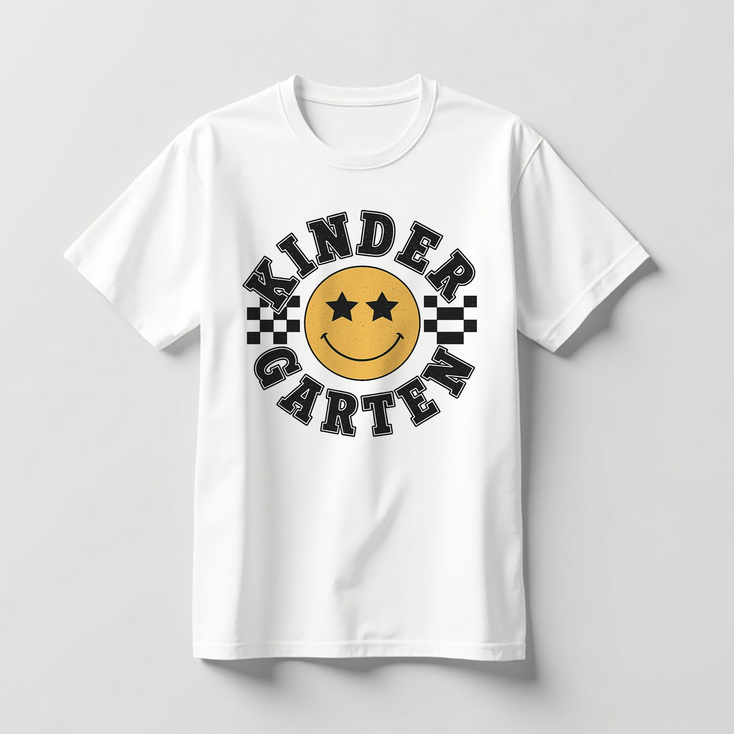 Kindergarten Smiley Face Shirt – Happy Back To School Tee – Cute Teacher Student Outfit – White – Up To 5XL