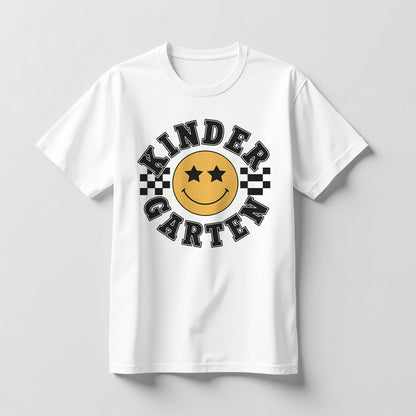 Kindergarten Smiley Face Shirt – Happy Back To School Tee – Cute Teacher Student Outfit – White – Up To 5XL