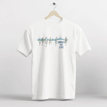Hooked For Life Shirt – Fishing Lover Tee – Angler Gift – White – Up To 5XL