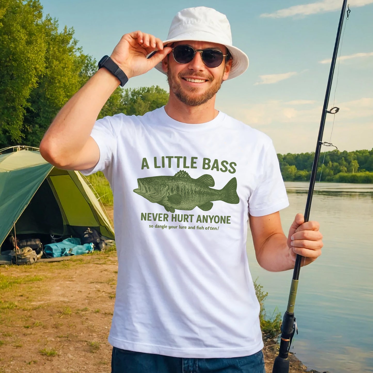 A Little Bass Never Hurt Anyone Shirt – Funny Fishing Tee – Fisherman Humor Gift – White – Up To 5XL