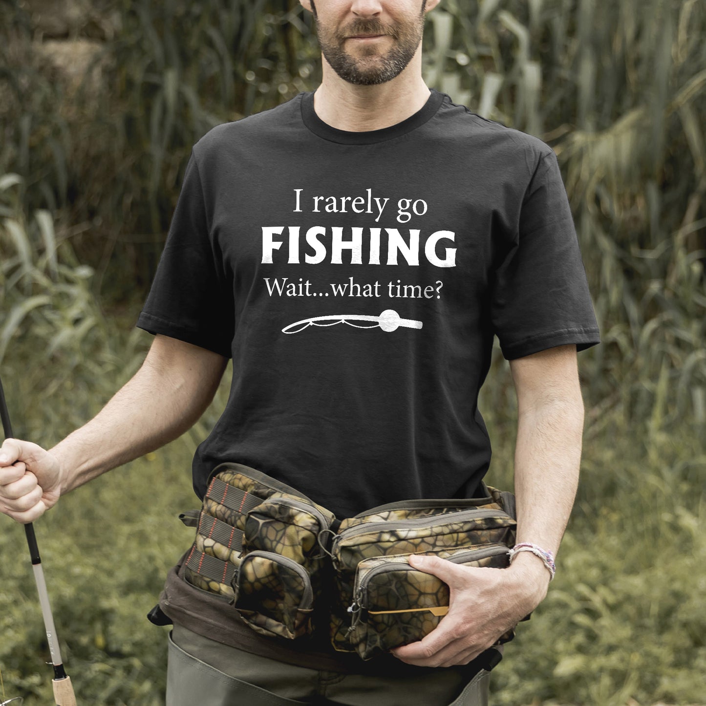 I Rarely Go Fishing Shirt – Wait What Time? Tee – Funny Fisherman Humor – Black – Up To 5XL