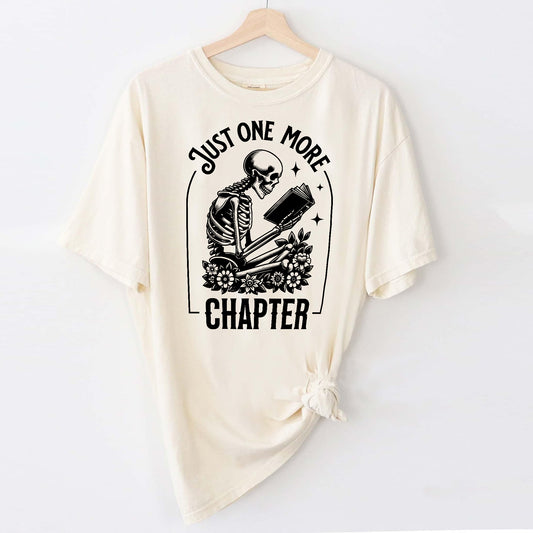Bookworm Shirt – Just One More Chapter Skeleton Tee – Funny Book Lover Gift – Natural – Up To 5XL