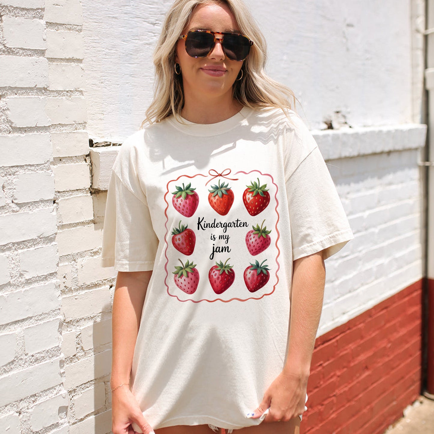 Kindergarten Is My Jam Shirt – Sweet Beginnings Teacher Tee – Back to School Outfit – Natural – Up To 5XL