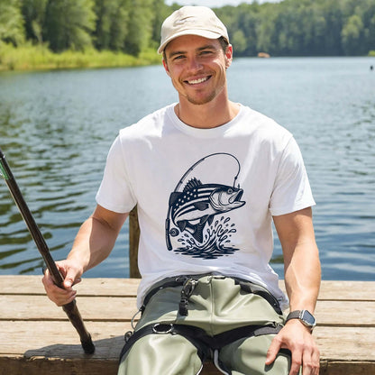 USA Flag Bass Fishing Shirt – Patriotic Angler Tee – American Flag Fisherman Graphic – White – Up To 5XL