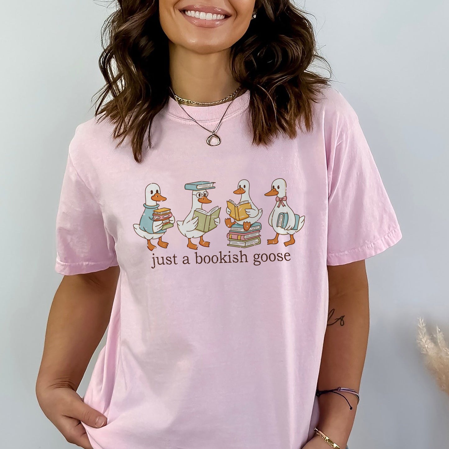 Funny Duck Shirt – Just a Bookish Goose Duck Meme Tee – Pink – Up To 5XL