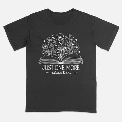 Reading Shirt – Just One More Chapter Book Flowers Tee – Book Lover Gift Floral – Black – Up To 5XL