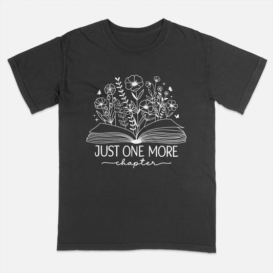 Reading Shirt – Just One More Chapter Book Flowers Tee – Book Lover Gift Floral – Black – Up To 5XL
