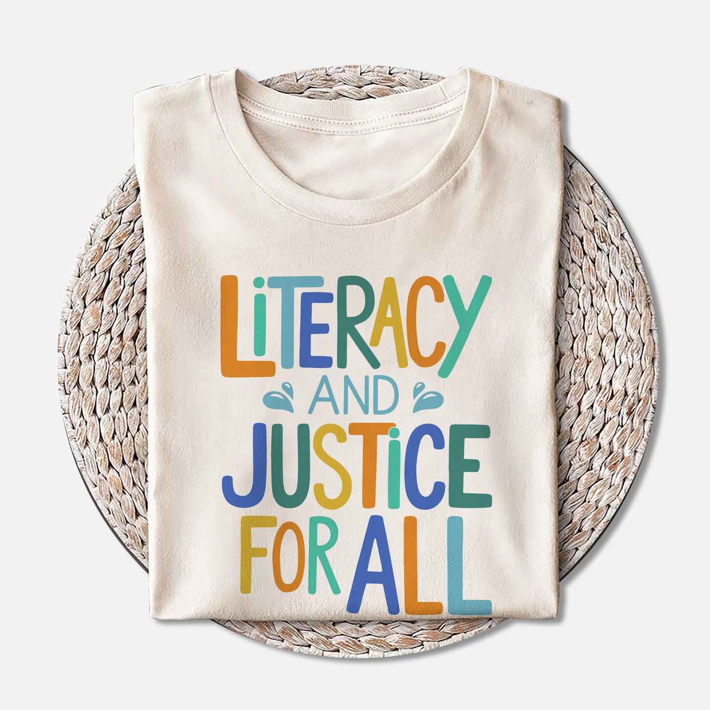 Literacy and Justice Shirt – Literacy and Justice For All Tee – Teacher Bookish Gift – Natural – Up To 5XL