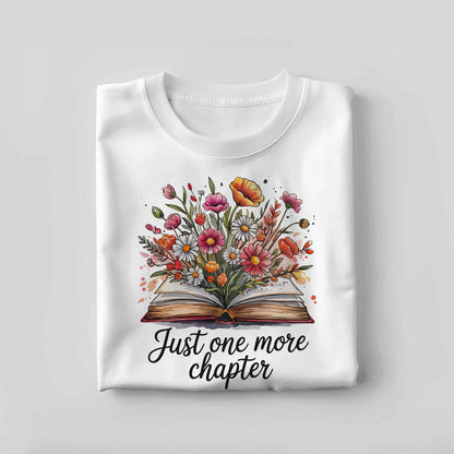 Book Floral Shirt – Just One More Chapter Tee – Book Lover Reading Gift – White – Up To 5XL