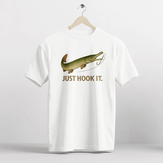 Just Hook It Shirt – Alligator Gar Fishing Tee – White – Up To 5XL