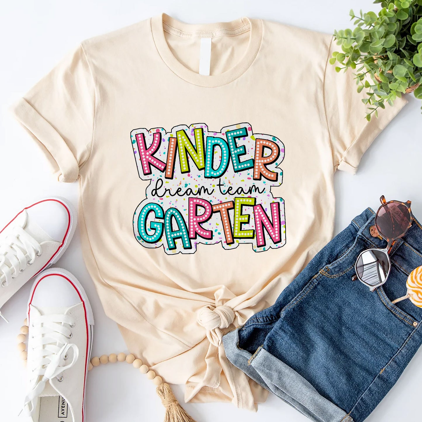 Kindergarten Dream Team Shirt – Teacher & Staff Back to School Tee – Natural – Up To 5XL