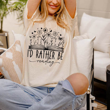 Vintage Bookish Shirt – I'd Rather Be Reading Floral Book Lover Tee – Natural – Up To 5XL