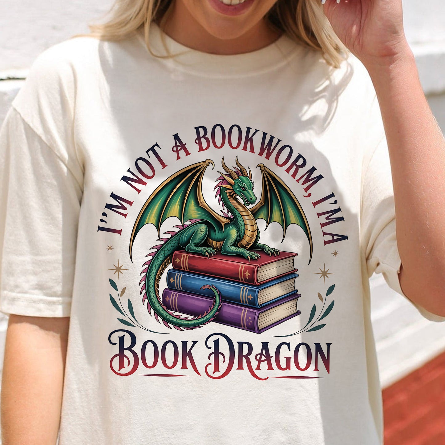 Reading Humor Shirt – I'm Not a Bookworm I'm a Book Dragon – Funny Book Lover Gift – Natural – Up To 5XL