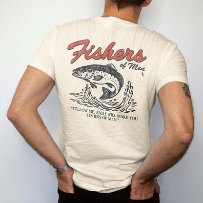 Fishers of Men Shirt – Faith-Based Christian Fishing Tee – Matthew 4:19 Shirt – Natural – Up To 5XL